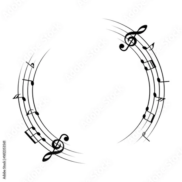 Obraz Music notes background, round musical frame, vector illustration.
