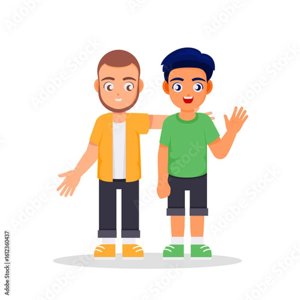 Fototapeta Father and Son in Unity: Capturing a tender moment as a father embraces his son, fostering a heartwarming bond through a gesture of camaraderie and mutual affection. 