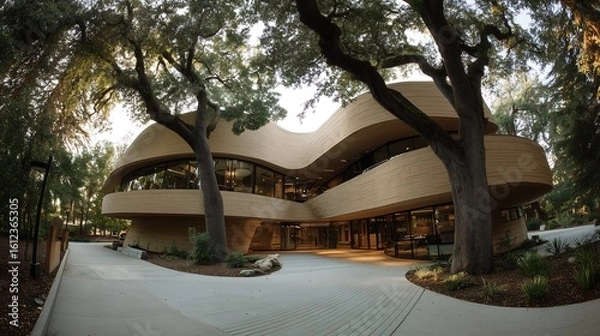 Fototapeta Modern, Curvilinear Office Building with Mature Trees