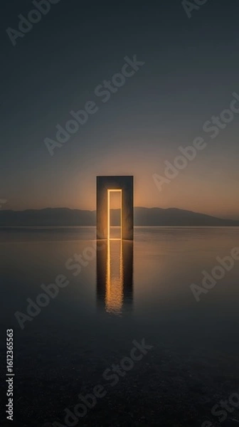 Fototapeta Illuminated Gateway at Sunset Minimalist Lake Scene