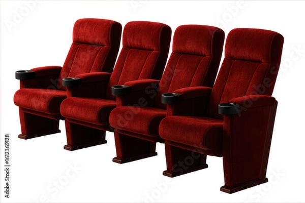 Obraz Four red velvet cinema seats inviting viewers to enjoy a movie on transparent background