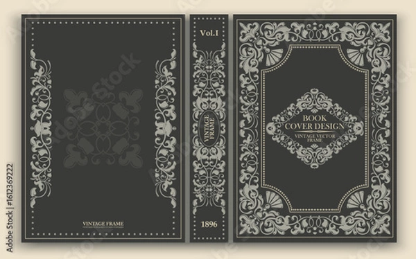 Fototapeta Vector. Vintage book cover with ornament and decorative frame in Victorian style. Suitable for retro design, classic editions and artistic layouts. Aristocratic range in retro style.