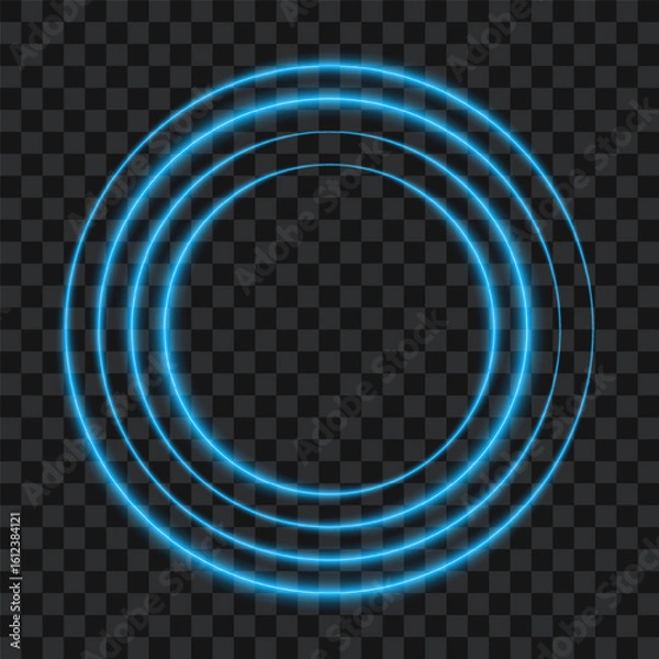 Obraz Blue neon circls on transparent background, vector illustration.