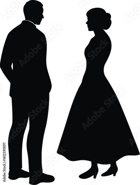 Obraz Silhouette of Bride and Groom
