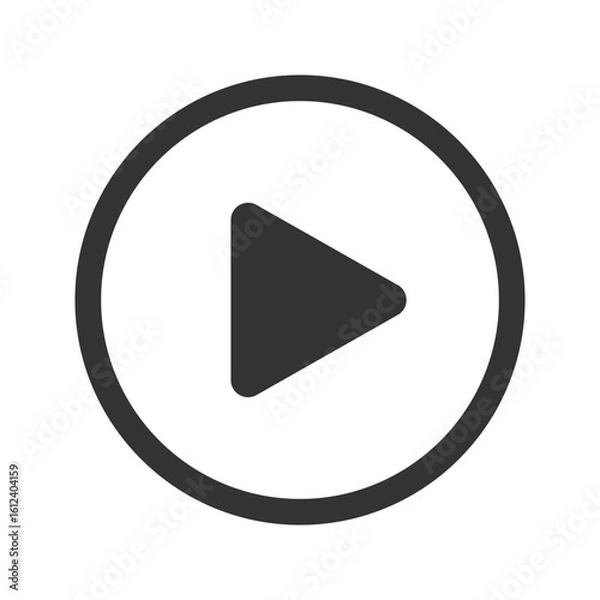 Obraz Black play icon isolated on white background. Video player element. Push, click, start or record button for movie screen or multimedia app window interface. Vector graphic illustration.