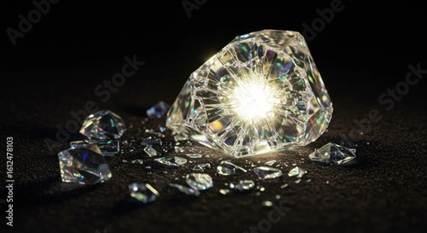Obraz Shattered diamond on dark surface