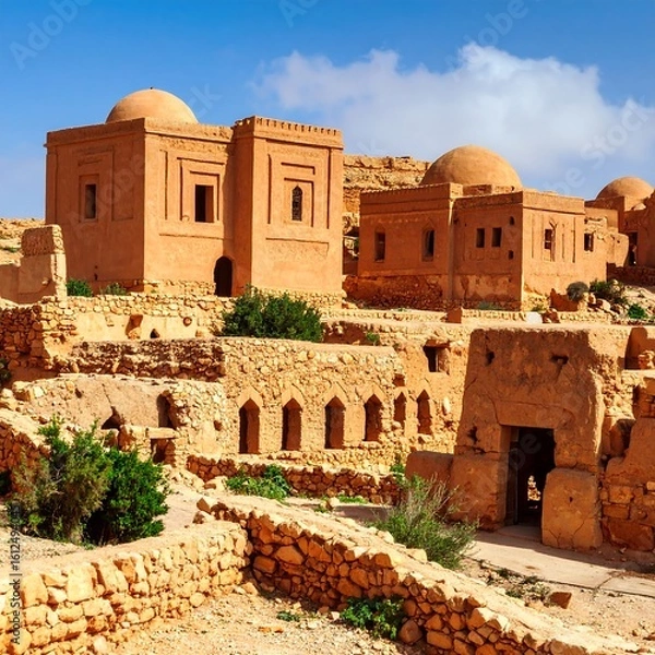Obraz Ancient terracotta structures in a sun-drenched landscape