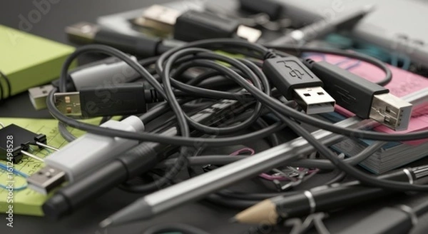 Obraz Cluttered desk accessories