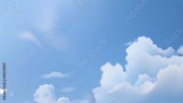 Fototapeta Clear, bright blue sky with soft, fluffy white clouds, suggesting a serene and expansive atmosphere.