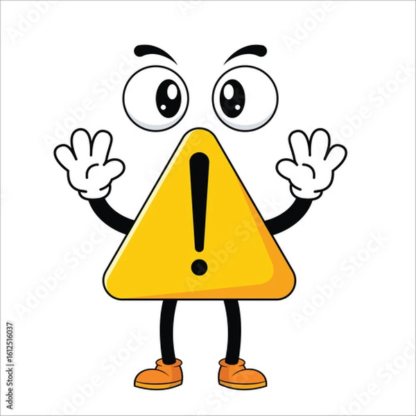 Fototapeta Cartoon caution sign character warning about children crossing, suitable for school zones, community alerts, and safety education.