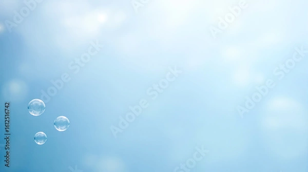 Obraz 水色の背景に浮かぶ3つのシャボン玉のような泡