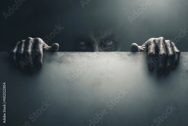 Fototapeta Terrifying Face Appears from Darkness