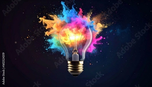 Obraz A light bulb radiates light and color in pink and yellow.