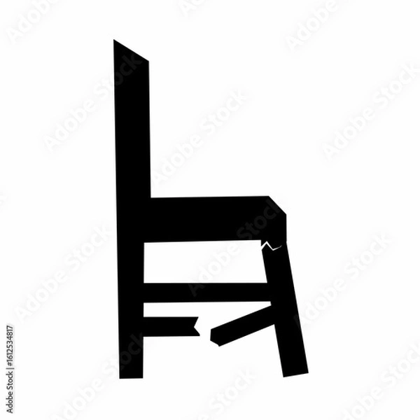 Fototapeta Vector illustration of a broken chair seen from the side on a white background.