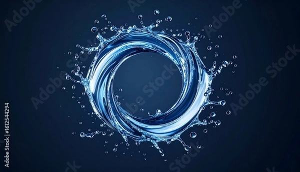 Fototapeta A swirling vortex of water, showcasing a dynamic and fluid splash effect against a dark background.