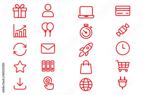 Fototapeta Benefit, offer and reward editable stroke outline icons set isolated flat illustration on white background