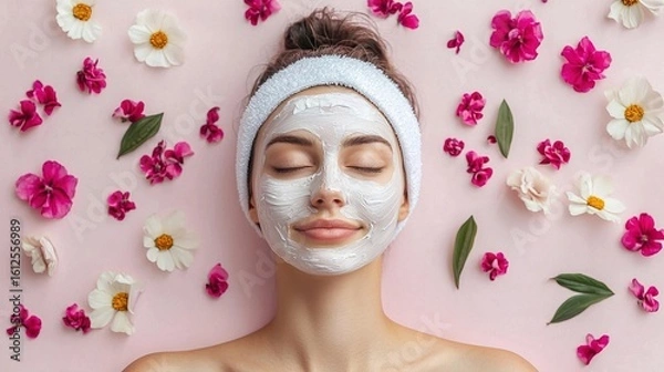 Fototapeta Self-care routine bliss relaxing facial spa session at home lifestyle beauty calm intimate environment