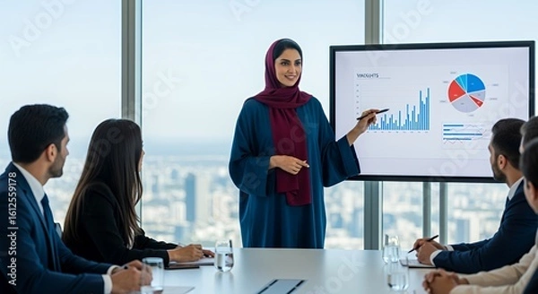 Fototapeta business womwn in hijab working in a meeting