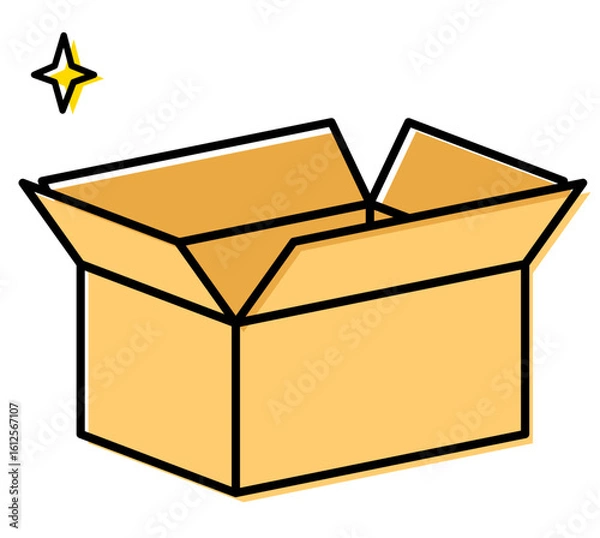 Obraz 段ボール箱を開封するシーンの線画イラスト