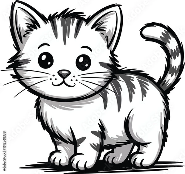 Fototapeta An adorable cartoon kitten with stripes and large eyes transparent png vector