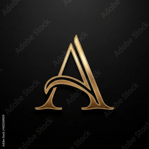 Fototapeta The letter A looks elegant with its metallic gold design.
The design is simple yet luxurious, with a curved line at the bottom center, giving it a classic and modern feel.