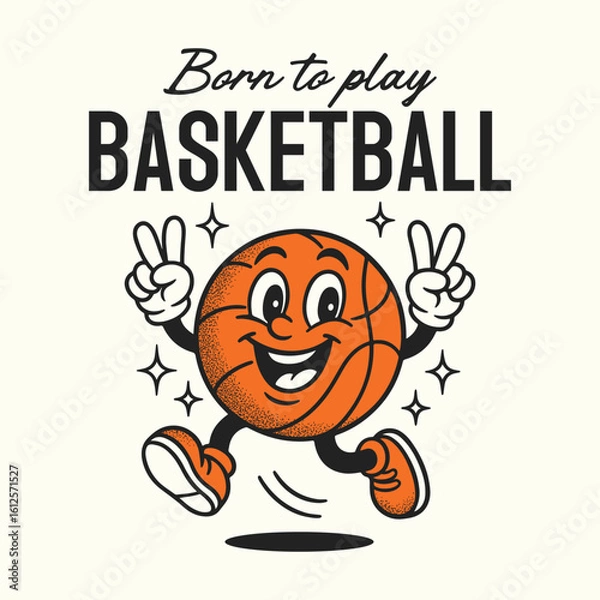 Fototapeta Born to play basketball. Retro, groovy basketball character vector illustration t shirt design