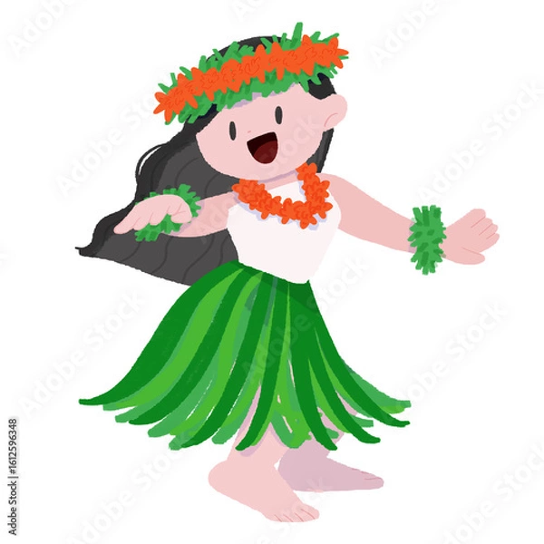 Fototapeta 女性のハワイアンダンサーが踊っている手描きカラーデフォルメイラスト