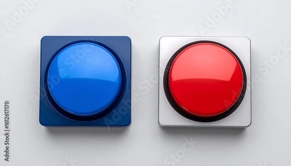 Fototapeta Red and Blue Buttons: A Choice of Action