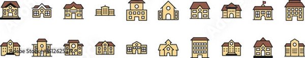 Fototapeta Yellow Buildings Filled Color Icon Collection. Minimalistic Linear Pictogram for Web and Graphic Design, Apps, Banners, Social Network and Cards