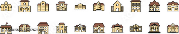 Fototapeta Yellow Buildings Filled Color Icon Pack. Minimalistic Linear Pictogram for Web and Graphic Design, Apps, Banners, Social Network and Cards