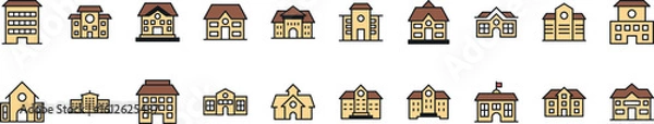 Fototapeta Yellow Buildings Filled Color Icon Bundle. Minimalistic Linear Pictogram for Web and Graphic Design, Apps, Banners, Social Network and Cards