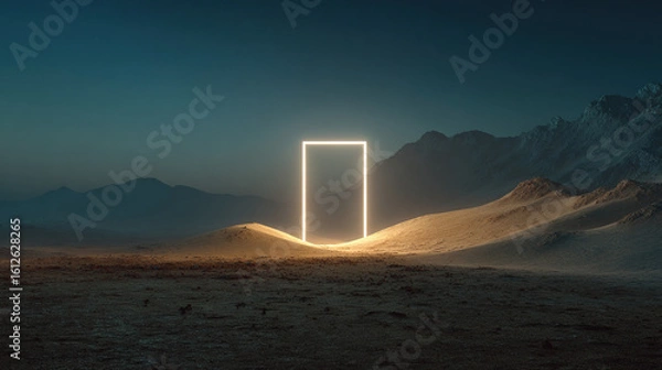 Obraz Abstract neon glowing square door frame