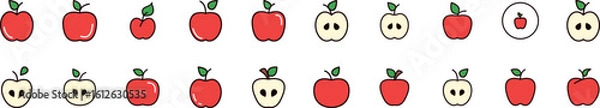Fototapeta Red Apple Filled Color Icon Set. Minimalistic Linear Pictogram for Web and Graphic Design, Apps, Banners, Social Network and Cards