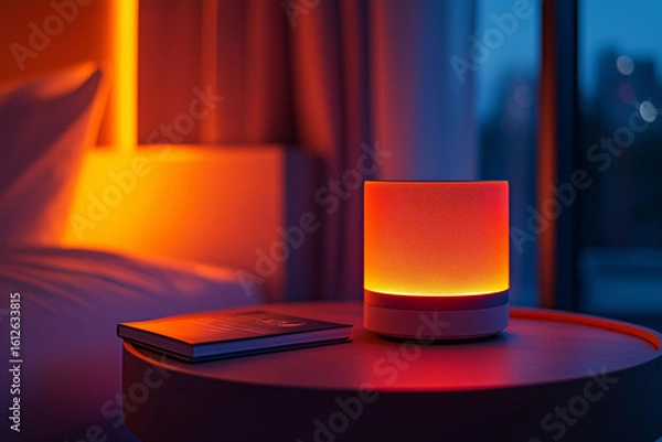 Fototapeta Close-up of the flashing lights on the bedside table in the bedroom.
