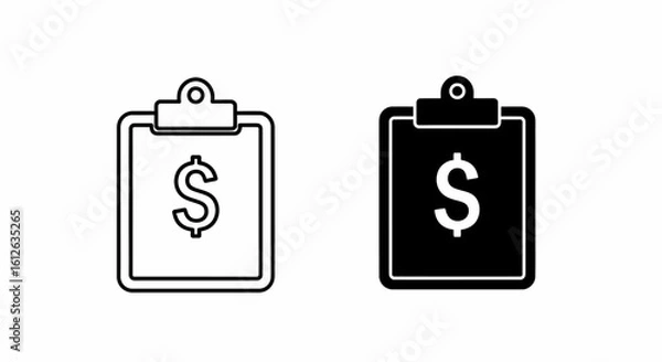 Fototapeta Two black and white clipboard icons, each with a dollar sign.