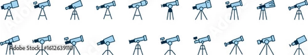 Fototapeta Blue Telescope Filled Color Icon Collection. Minimalistic Linear Pictogram for Web and Graphic Design, Apps, Banners, Social Network and Cards