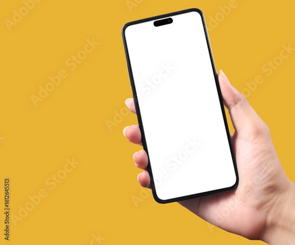 Fototapeta Hand holding smartphone device and touching screen