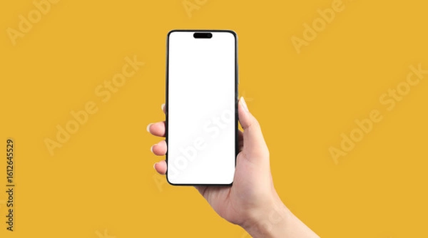 Fototapeta Hand holding smartphone device and touching screen