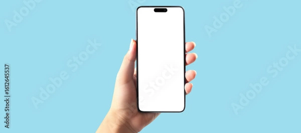 Fototapeta Hand holding smartphone device and touching screen