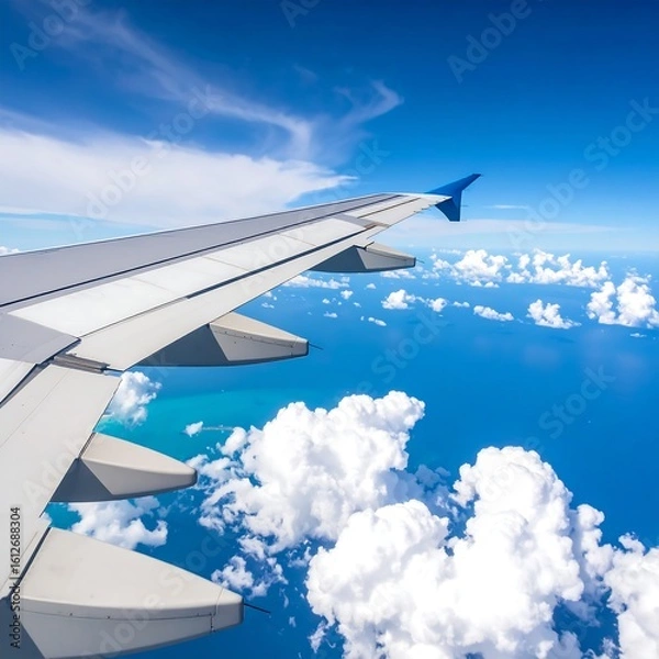 Obraz Airplane wing over a vast ocean and cloudy sky