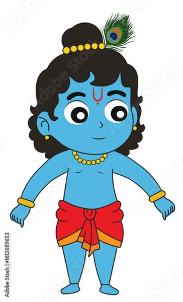Fototapeta Cute Young Krishna Peacock Feather Vector