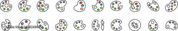 Fototapeta Watercolor Filled Color Icon Collection. Minimalistic Linear Pictogram for Web and Graphic Design, Apps, Banners, Social Network and Cards