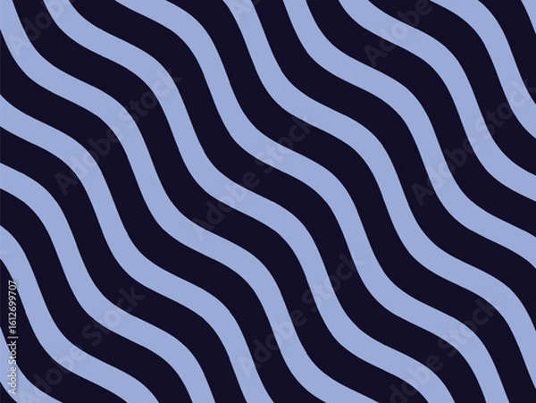 Fototapeta A modern abstract background featuring a seamless pattern of diagonal wavy lines in dark navy and light periwinkle blue. Minimalist graphic concept with fluid rhythm.