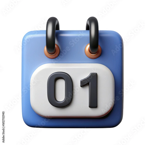Fototapeta 3d rendered calendar icon day 01 isolated on transparent background