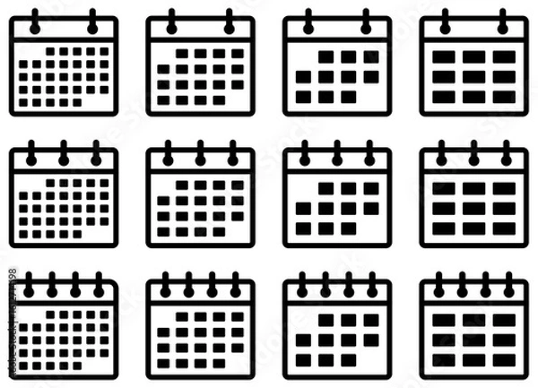 Obraz 様々な形のカレンダーアイコンのベクターイラストのセット