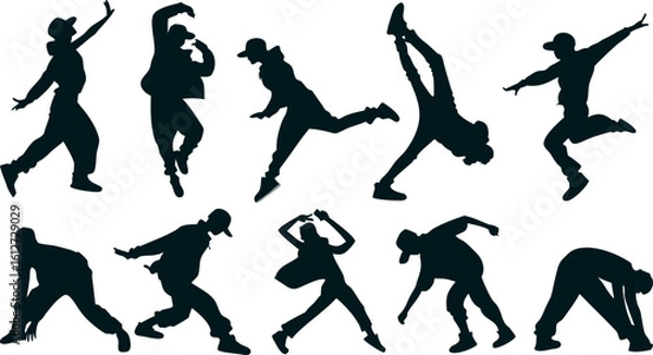Fototapeta silhouettes of hip pop dancing 