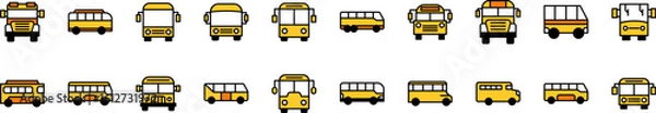 Fototapeta Orange Bus Filled Color Icon Collection. Minimalistic Linear Pictogram for Web and Graphic Design, Apps, Banners, Social Network and Cards