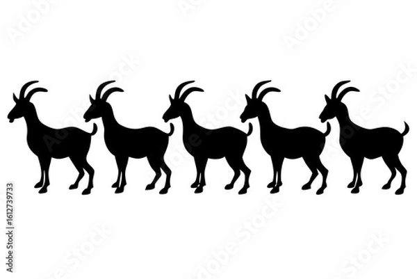 Obraz A row of five ibex animal silhouettes