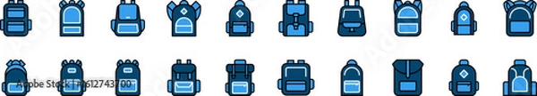 Fototapeta Blue Backpack or Schoolbag Filled Color Icon Set. Minimalistic Linear Pictogram for Web and Graphic Design, Apps, Banners, Social Network and Cards