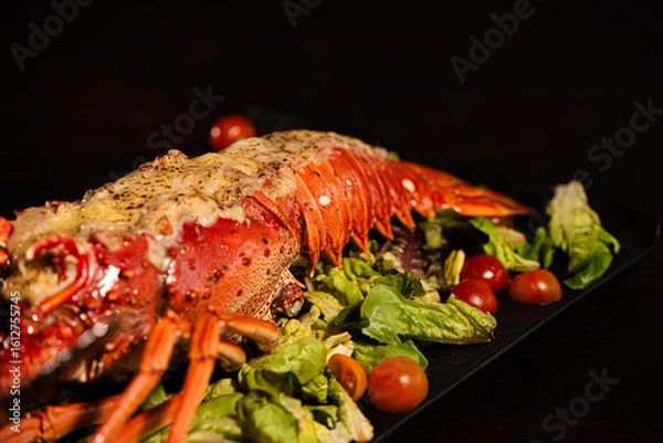 Obraz Grilled Lobster Served on Fresh Salad with Gourmet Sides